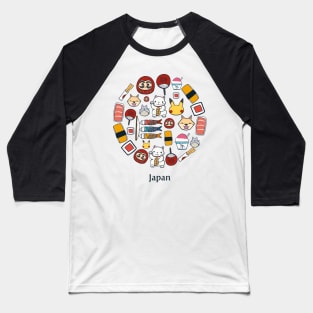 Japanese Culture icons cute pattern design Baseball T-Shirt